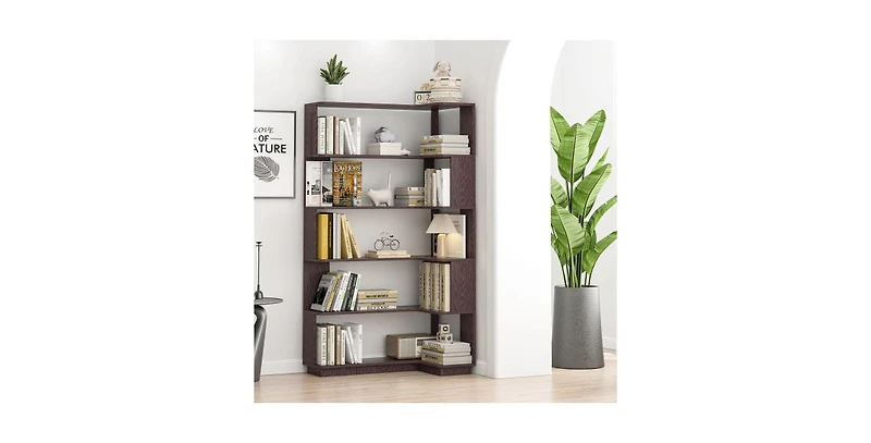 Flynama Freestanding Corner Bookshelf with Anti-Tip Design