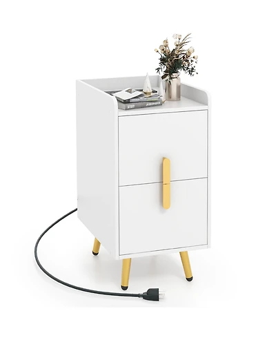 Costway Nightstand with Charging Station Home Bedside Sofa Side Tables