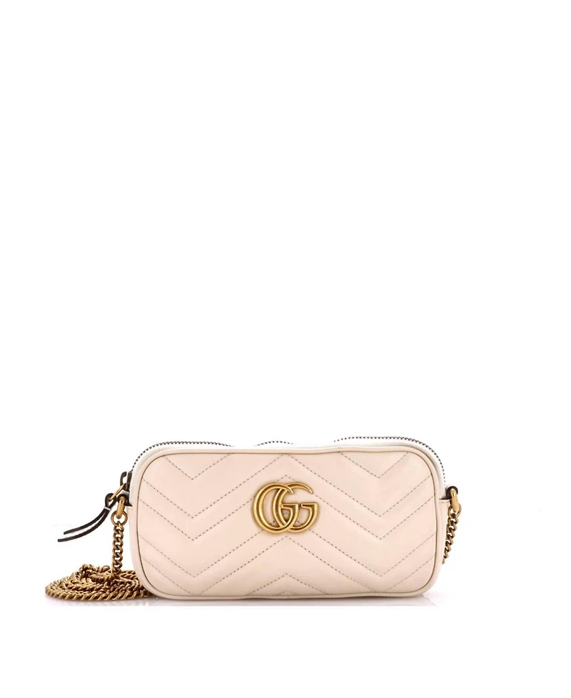 Pre-Owned Gucci Mini Gg Marmont Chain Crossbody Bag Matelasse Leather