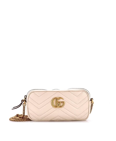 Pre-Owned Gucci Mini Gg Marmont Chain Crossbody Bag Matelasse Leather