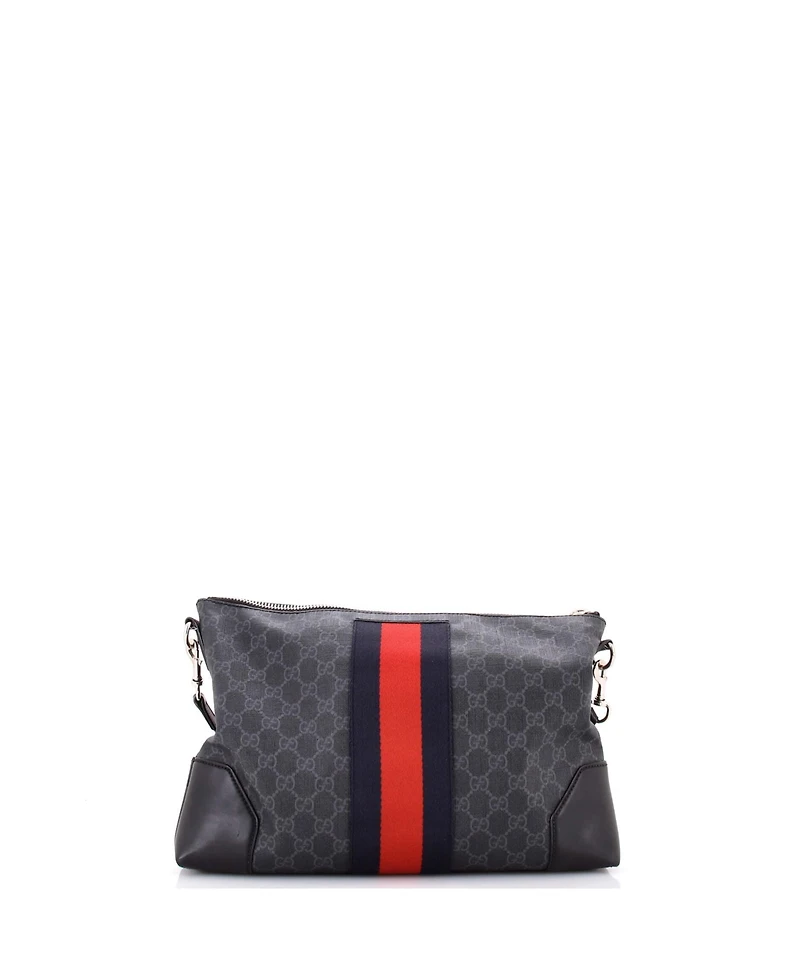 Pre-Owned Gucci Medium Web Zip Flat Messenger Gg Coated Canvas