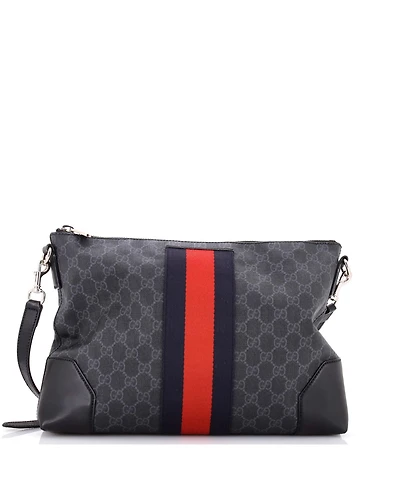 Pre-Owned Gucci Medium Web Zip Flat Messenger Gg Coated Canvas