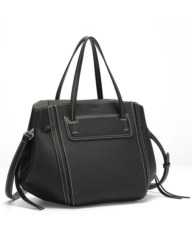 Susu Hadley Leather Tote Bag Structured Shoulder Purse Minimalist Convertible Crossbody with Top Handles