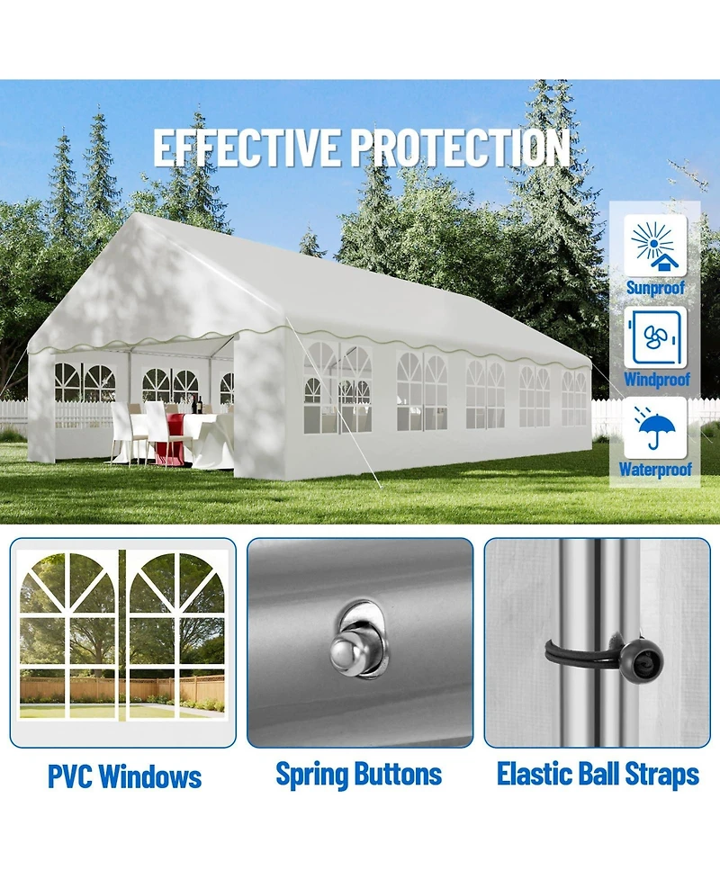 homfan Heavy Duty Large Event Tent, Metal Frame with Pe Canopy, Waveside Edge and Detachable Side Curtains for Commercial, Wedding, Parties