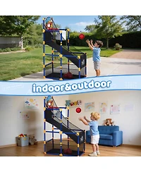 homfan 12.8 x 6.1 16.3 Inch Kids Basketball Hoop Set with 4 basketballs 6 Air Pump and Sticky Net. Indoor Outdoor Game