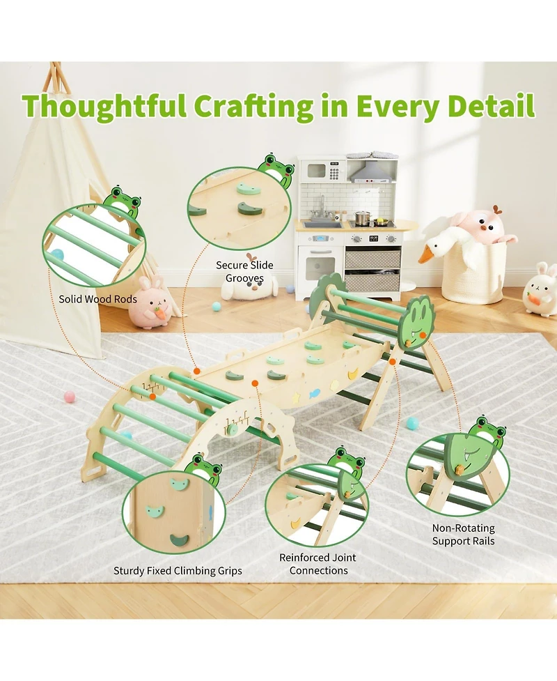 homfan 72.8 x 20.5 22.8 Inch Kids Climbing Frame Engineered Wood Toddler Indoor Play Gym Arch for Physical Fun, Wooden