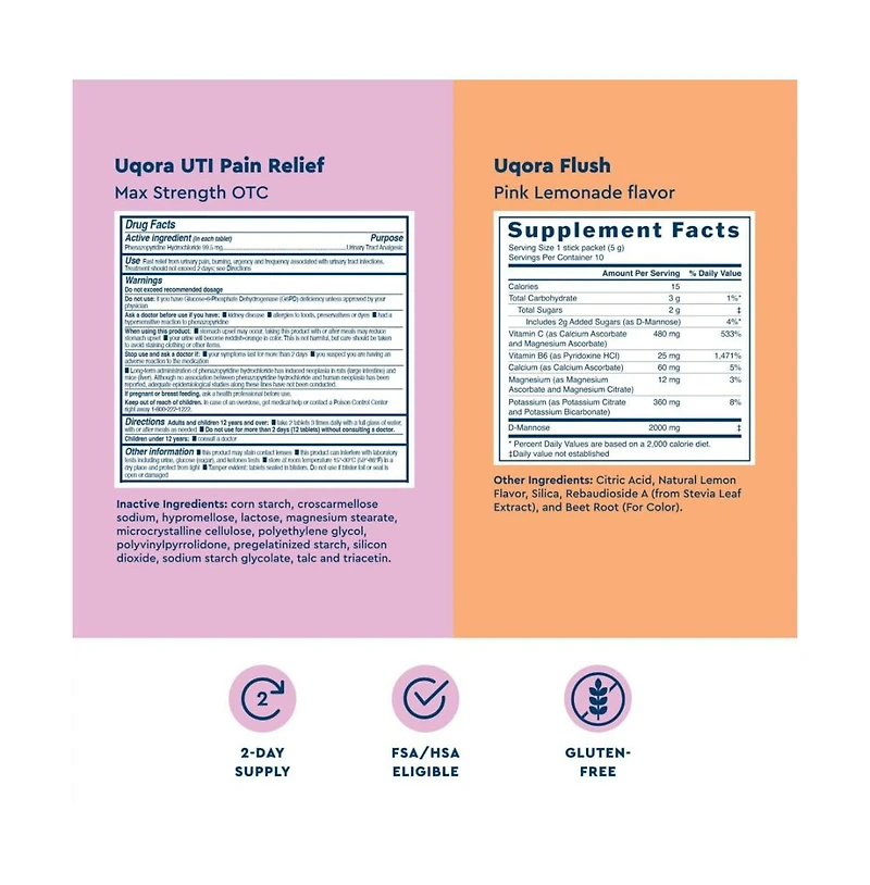 Uqora Uti Pain Maximum Relief and Flush Convenience Bundle - Pink Lemonade Flavor