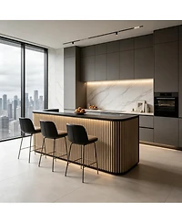 Logicfox 70.8in Curved Reception Desk, Mid Century Front Desk Reception Room Table with Power Outlet and Led Light