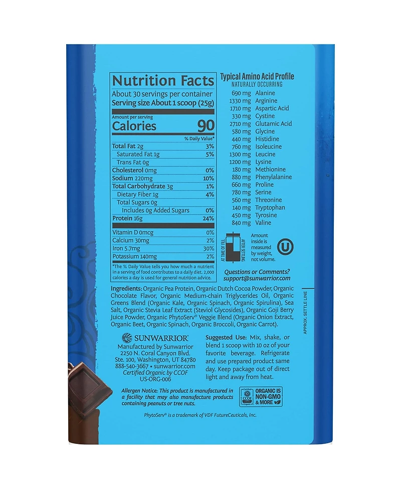 Natural Warrior Blend Protein + Greens Powder, Plant-Based Protein, Chocolate, Sunwarrior, 750gm