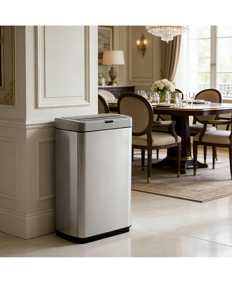 Mega Casa 13 Gallon Butterfly Lid Stainless Steel Touchless Sensor Trash Can Includes 26 Bags with Silent Close for Kitchen