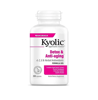 Kyolic Aged Garlic Extract Formula 105, Detox and Anti-Aging, 200 Capsules