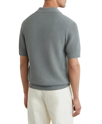 Reiss Men's Leon Cotton-Blend Basket-Stitch Open-Collar Polo Shirt