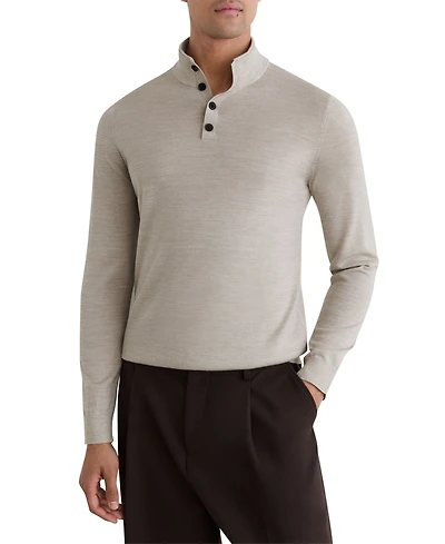 Reiss Men's Farnham Merino Wool Funnel-Neck Half-Button Jumper