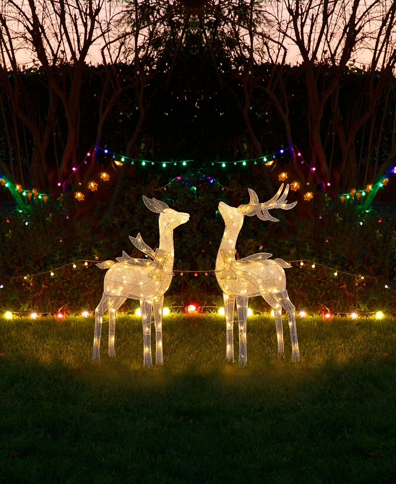 Glitzhome Christmas 3D Glittered Fabric Reindeer Decor, Set of 2