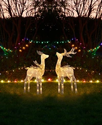 Glitzhome Christmas 3D Glittered Fabric Reindeer Decor, Set of 2