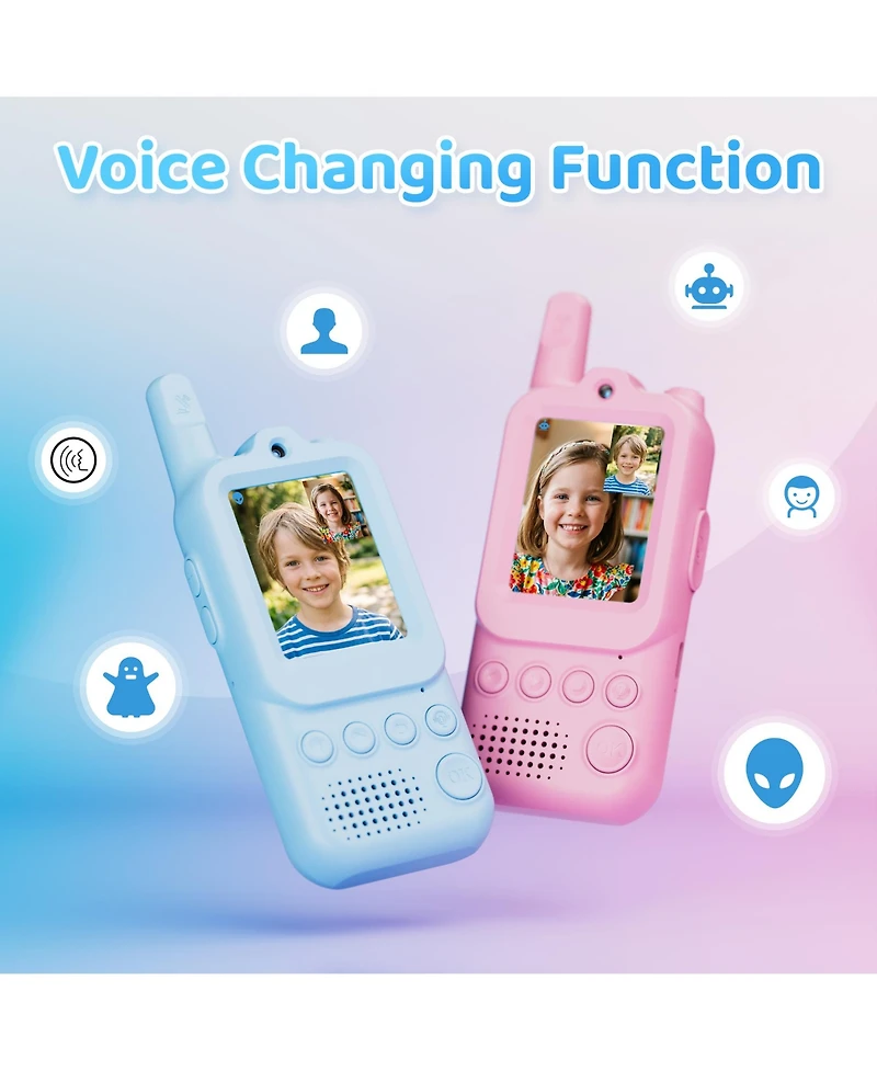 Contixo TK2 Kids Video Walkie Talkies with Camera, Blue and Pink 2-Pack, Rechargeable 2-Way Radios with 2" Screen, Voice and Photo Messaging