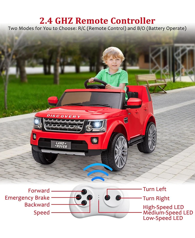 homfan Licensed Land Rover 12V Electric Ride-On Car for Kids Ages 3-8 - 3 Adjustable Speeds, Led Lights, Spring Suspension, Remote Control