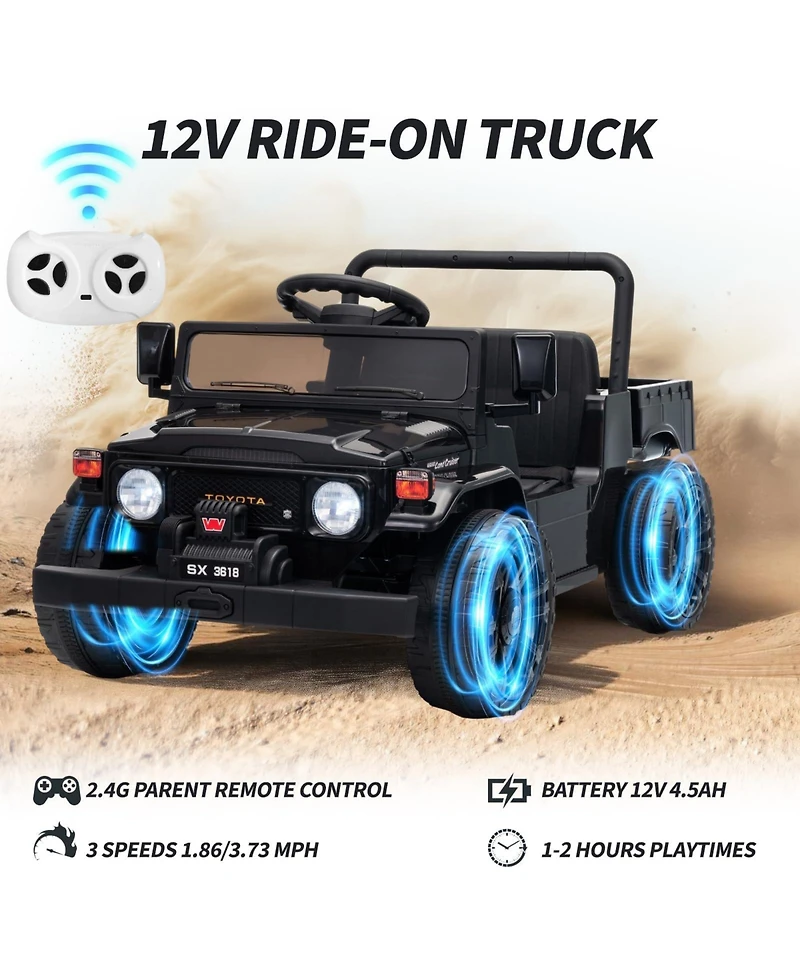 homfan 44.5x24.8x22.4 Licensed Toyota Pickup 12V Kids Battery Powered Ride-On, Remote Control, Music and Led Lights, Outdoor Play