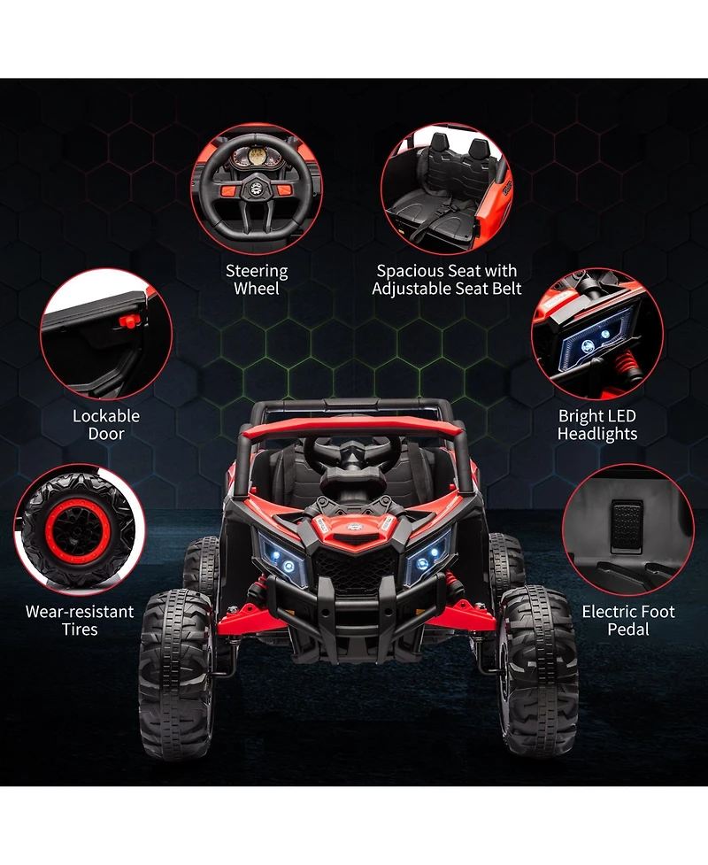 homfan 24V 2-Seater Kids Electric Utv Ride-On Car – 200W Dual Motors, Metal Frame, Off-Road Suspension, Remote Control, Usb, Music, Led Lights