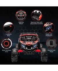 homfan 24V 2-Seater Kids Electric Utv Ride-On Car – 200W Dual Motors, Metal Frame, Off-Road Suspension, Remote Control, Usb, Music, Led Lights