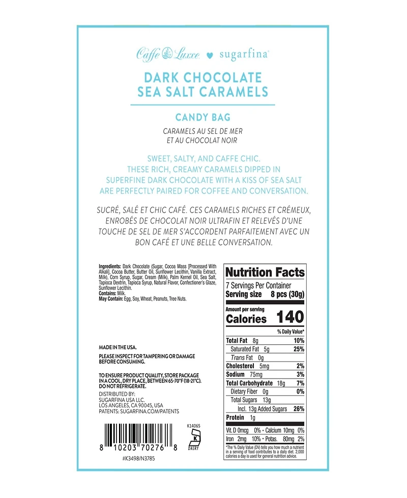 Sugarfina Caffe Luxxe Dark Chocolate Sea Salt Caramels Candy Bag Duo, 2-Piece