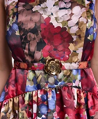 Karl Lagerfeld Paris Women's Printed Satin Drop Waist Midi Dress