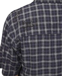 Lucky Brand Men's Embroidered Plaid Spread Collar Shirt