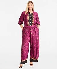Karl Lagerfeld Paris Plus Gemstone Pull-On Wide-Leg Satin Pants