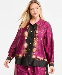 Karl Lagerfeld Paris Plus Gemstone Woven Printed Long-Sleeve Blouse