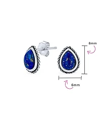 Bling Jewelry Simple Teardrop Pear Shaped Stone Bezel Set Stud Earrings .925 Sterling Silver