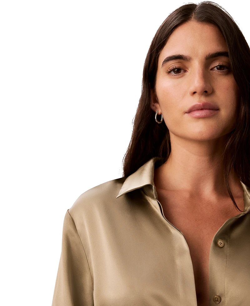 Calvin Klein Women's Pleated Long-Sleeve Collared Shirt