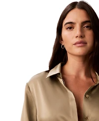 Calvin Klein Women's Pleated Long-Sleeve Collared Shirt