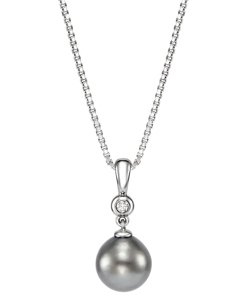 Macy's Cultured Tahitian Pearl & Diamond (0.027 ct. t.w.) Pendant Necklace