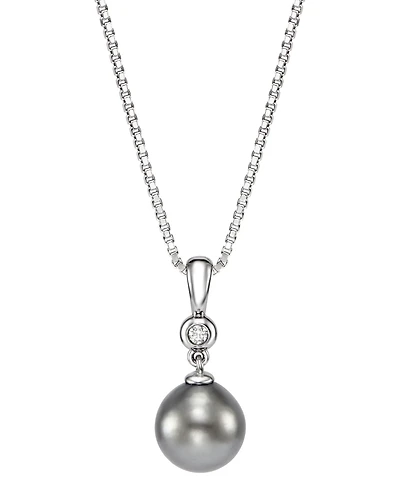 Macy's Cultured Tahitian Pearl & Diamond (0.027 ct. t.w.) Pendant Necklace