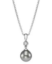 Macy's Cultured Tahitian Pearl & Diamond (0.027 ct. t.w.) Pendant Necklace