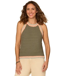 Democracy Women's Stripe Crochet Detail Sweater Tank Top