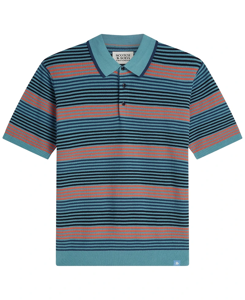Scotch & Soda Men's Striped Knitted Regular-Fit Polo Shirt