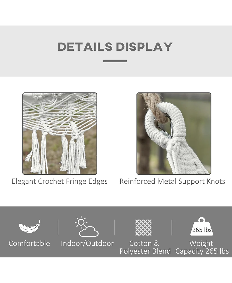 Outsunny Extra Large Boho Hammock with Macrame Tassels,