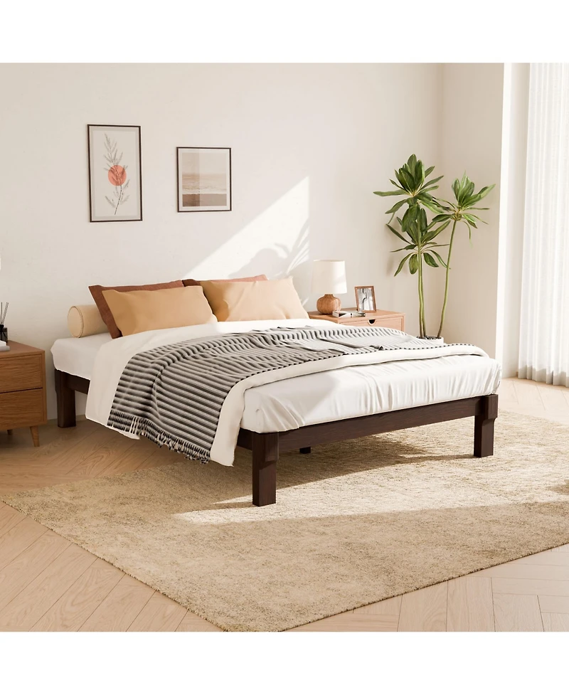 Flexipot Kana Japanese Joinery Solid Wood Platform Bed Frame with Slat Support