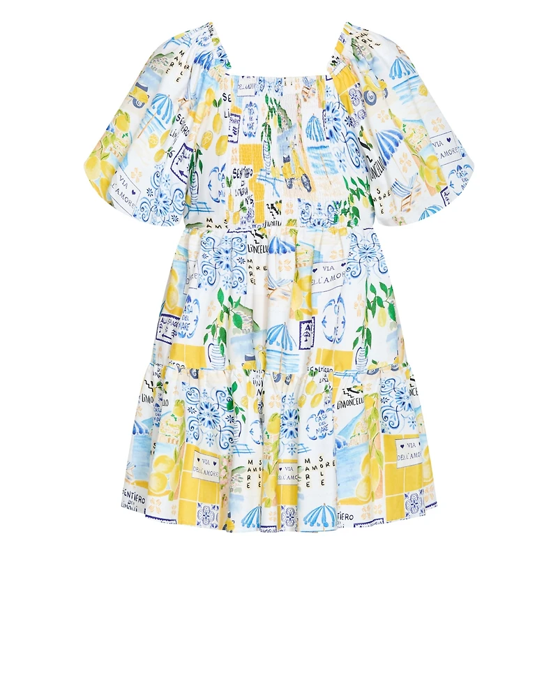 City Chic Women's Plus Print Puff Sleeve Mini Dress