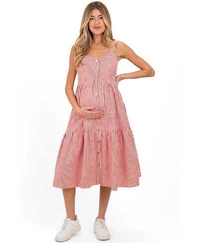 Pinkblush Women's Red Striped Tiered Overall Dress