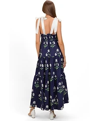 Pinkblush Women's Navy Floral Sweetheart Neckline Smocked Maxi Dress