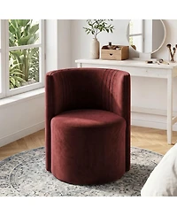 Maison Boucle Office Chair for Desk, Velvet Burgundy Barrel with Hidden Casters, Upholstered Tub Seat Curved Back, Space-Saving