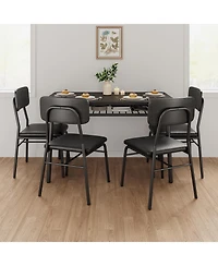 homfan 5-Piece Dining Set with Storage Rack - Modern Wood Table and 4 Upholstered Chairs, Metal Legs