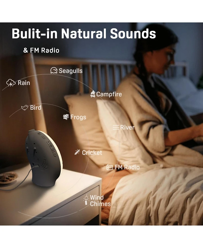 Jall Upgraded Sunrise Alarm Clock with Full Screen Led 17 Nightlights 5W Bluetooth Speaker 25 Soothing Sounds Sleep Timer Dual Alarms Fm Radio
