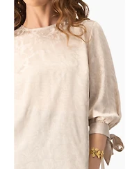 Ivonne Women's Floral Jacquard Tie-Cuff Blouse with Three-Quarter Sleeve