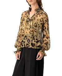 Ivonne Women's Sheer Chiffon Tie-Neck Blouse Abstract Animal Print