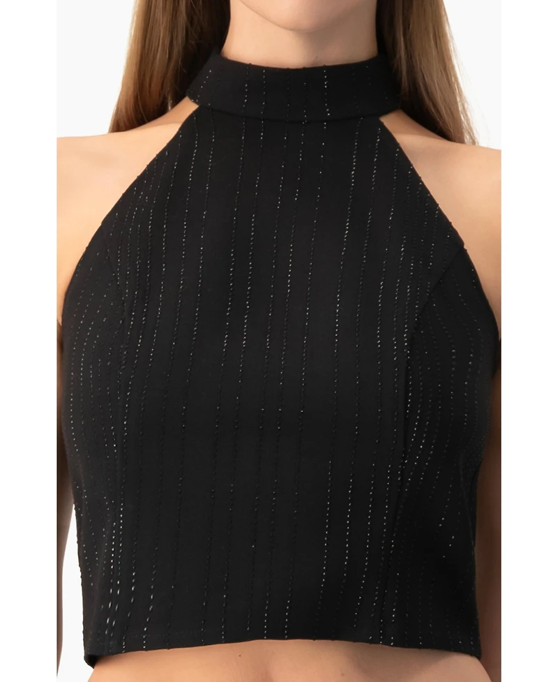 Ivonne Women's Halter-Neck crystal-adorned Sleeveless Crop Top