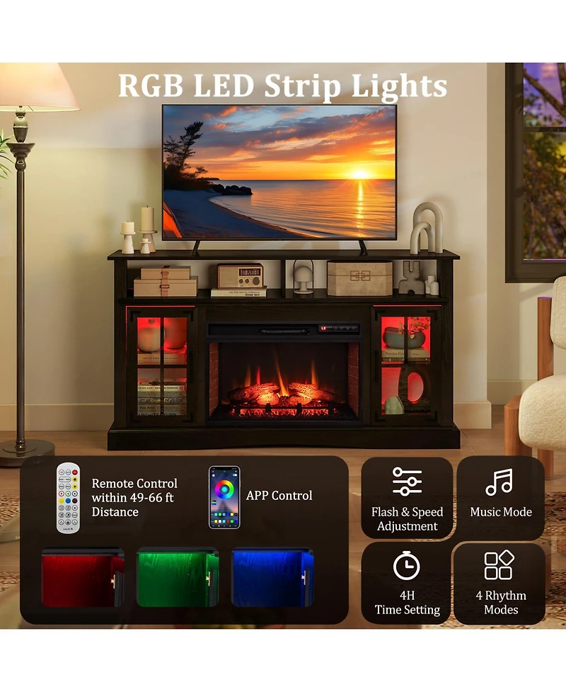 Slickblue Tv Stand with Fireplace and Thermostat for Living Room Comfort