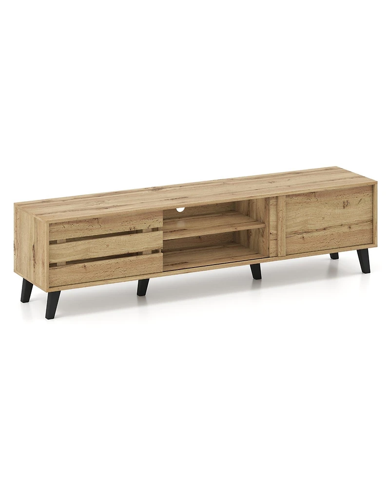 Slickblue Mid Century Modern Tv Stand for 80 Inch TVs with Sliding Door Cabinets
